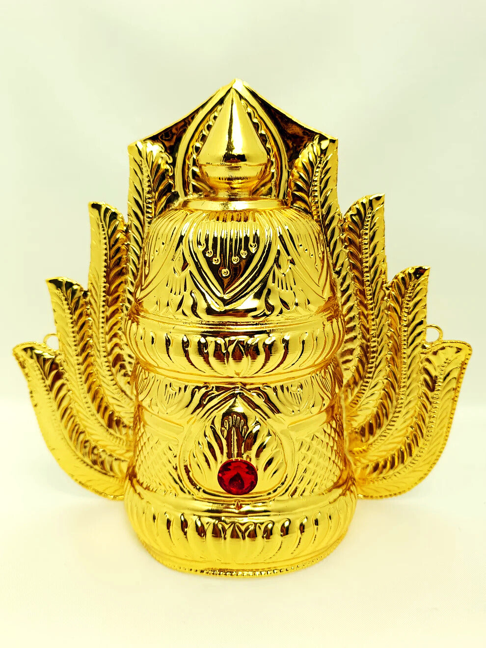 Gold Plated God / Deity Mukut / Crown / Kiritum 10.5 inch h *5.5 inch w