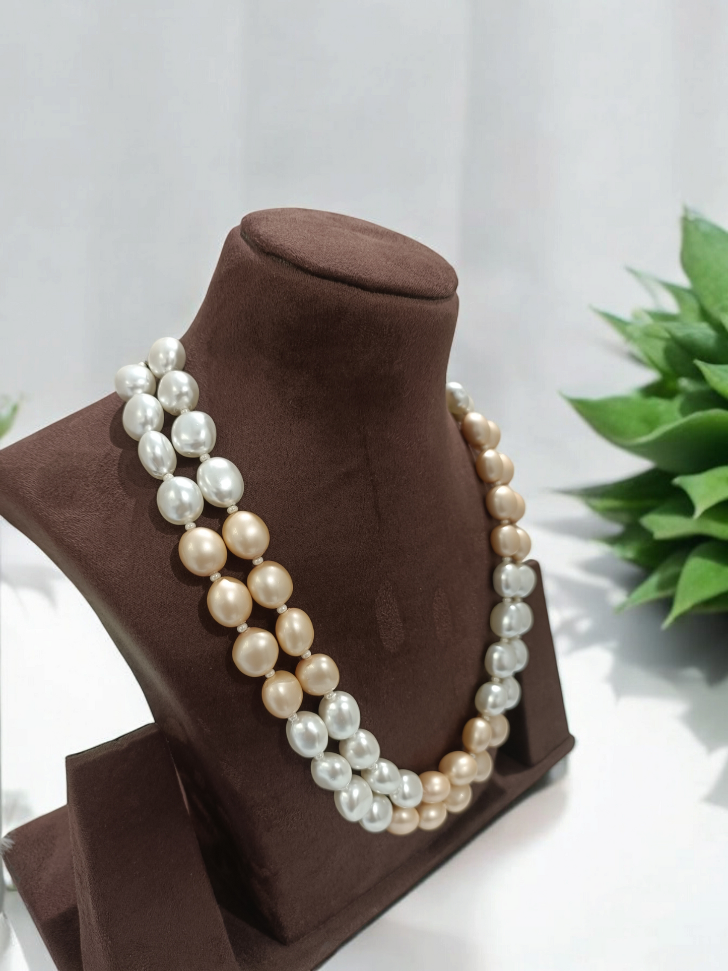 White & Cream colour Real Pearls Necklace