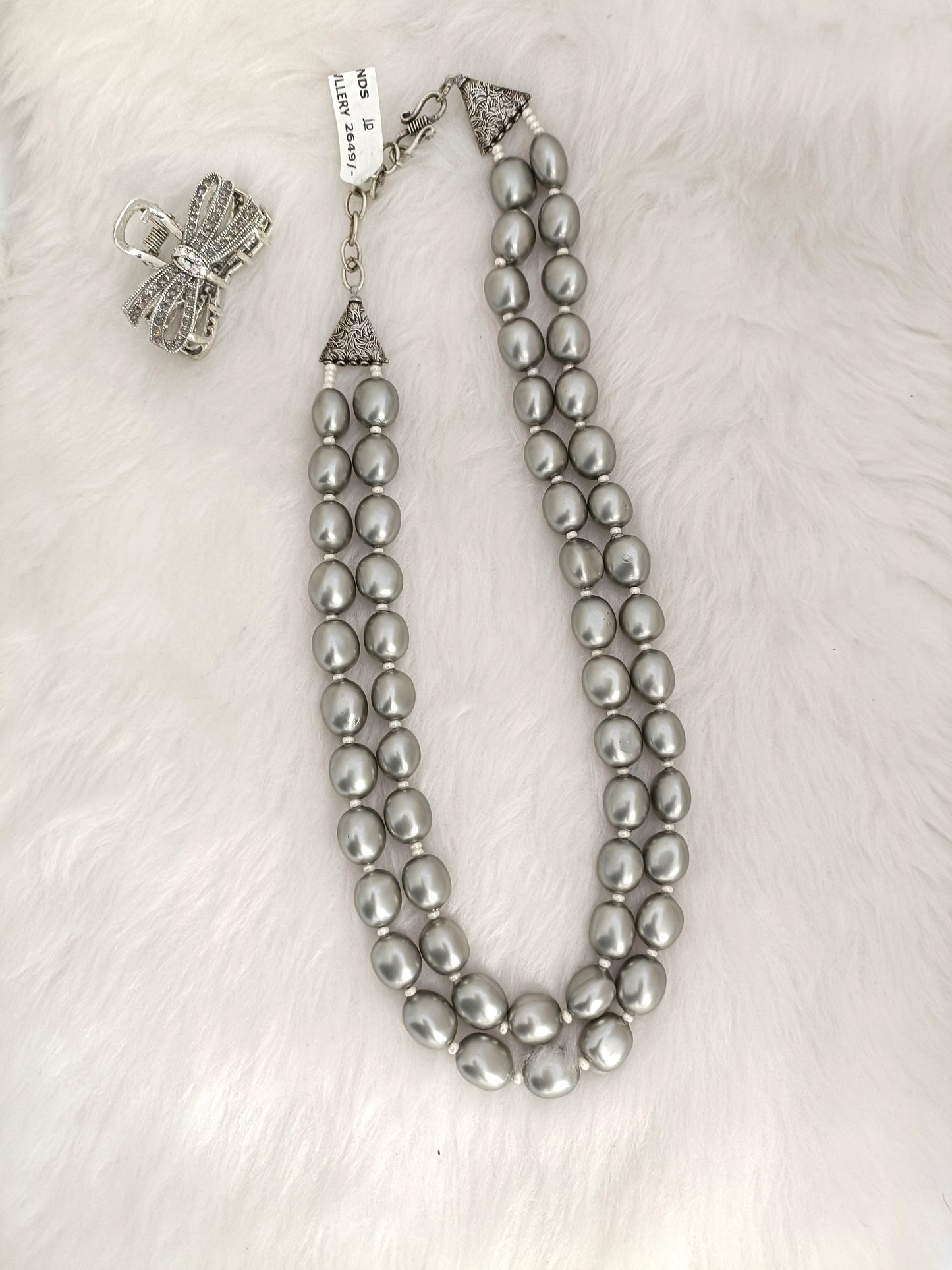 2 Lines Grey pearls Mala