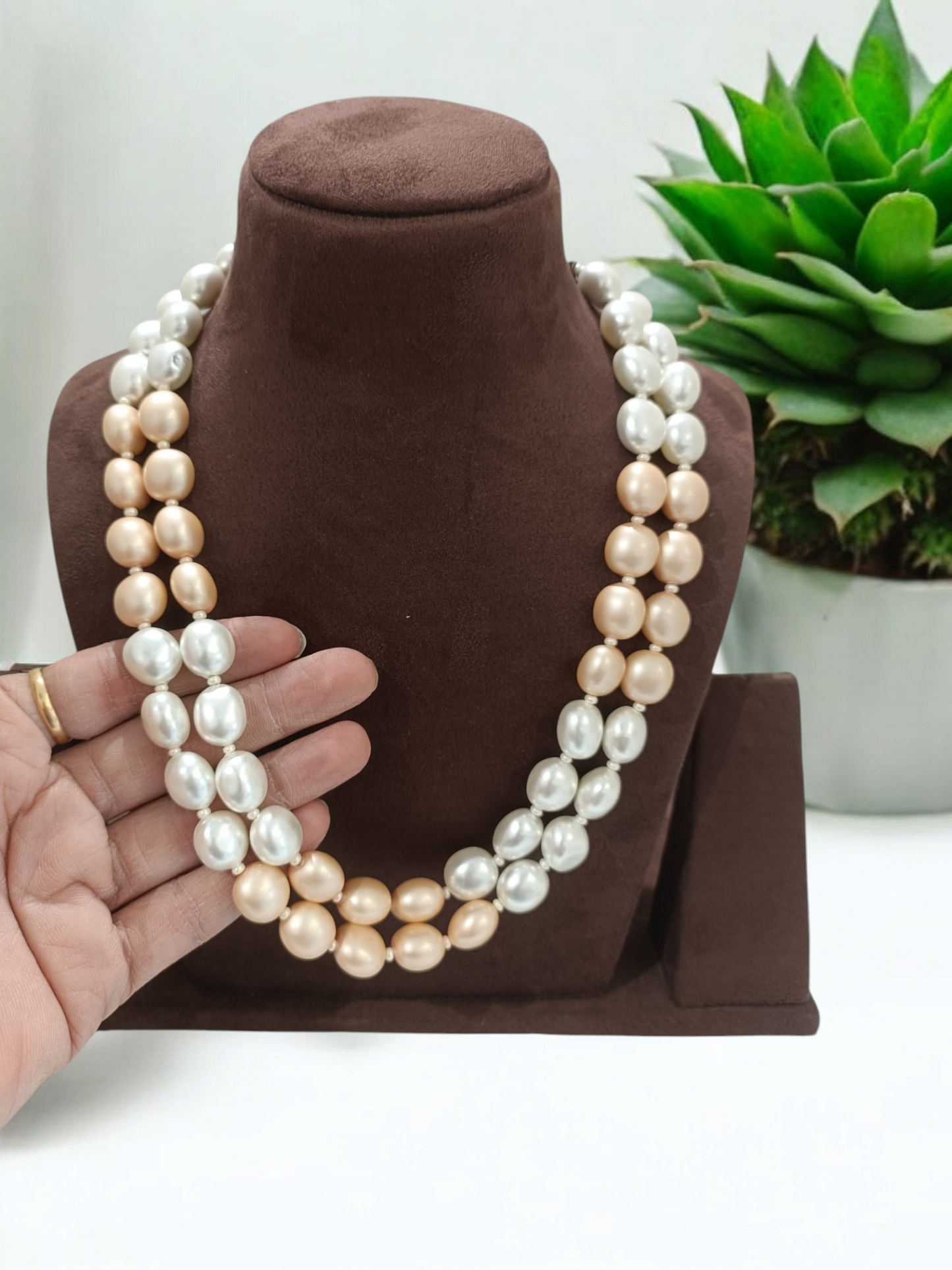 White & Cream colour Real Pearls Necklace