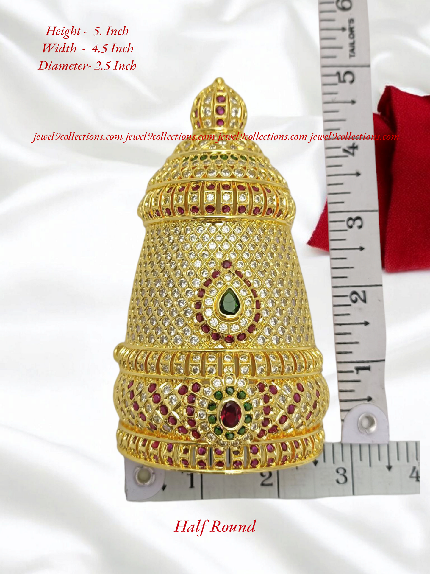 Mukut,Kreedam Half Round White Ruby Emerald Stones Crown for Hindu God Statues