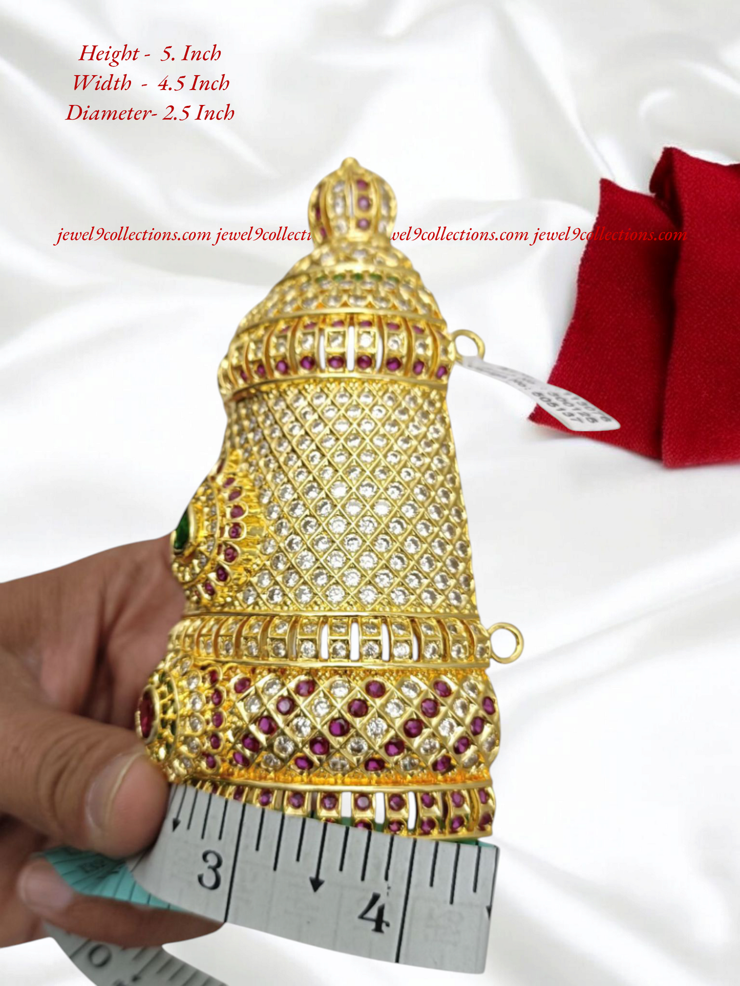 Mukut,Kreedam Half Round White Ruby Emerald Stones Crown for Hindu God Statues