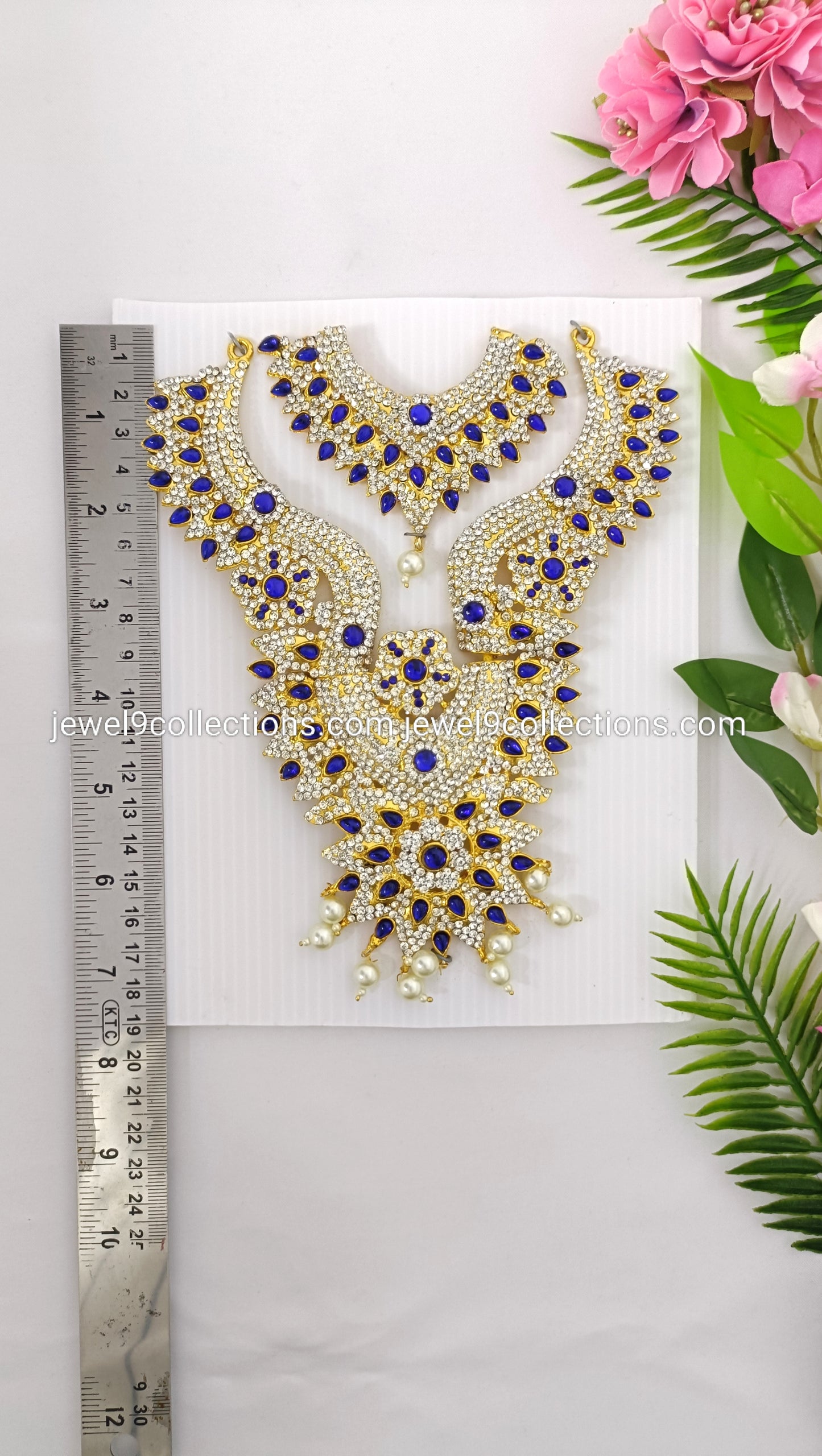 Graceful Pearl Drops Necklace Blue colour 7.5"inch