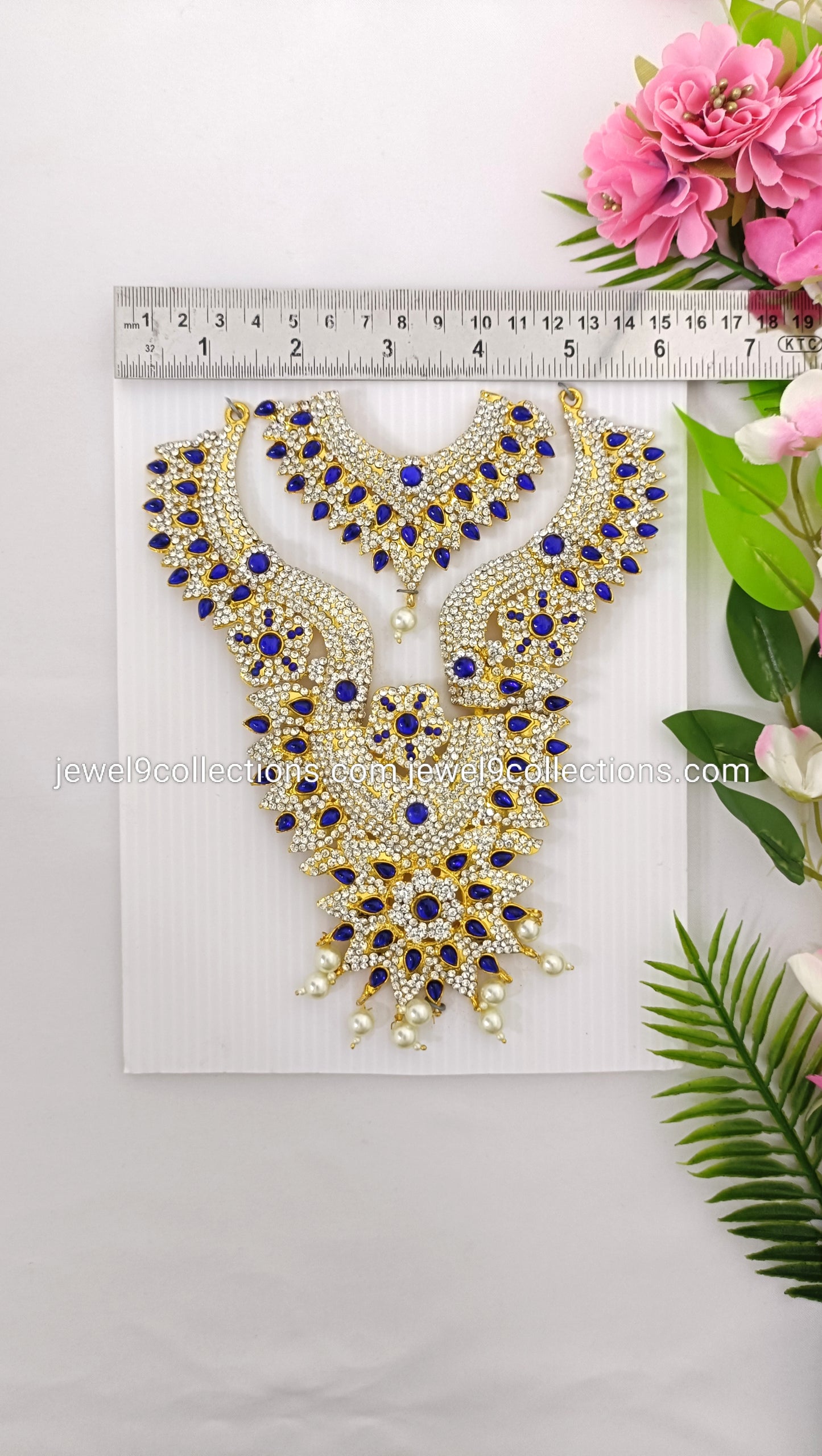 Graceful Pearl Drops Necklace Blue colour 7.5"inch