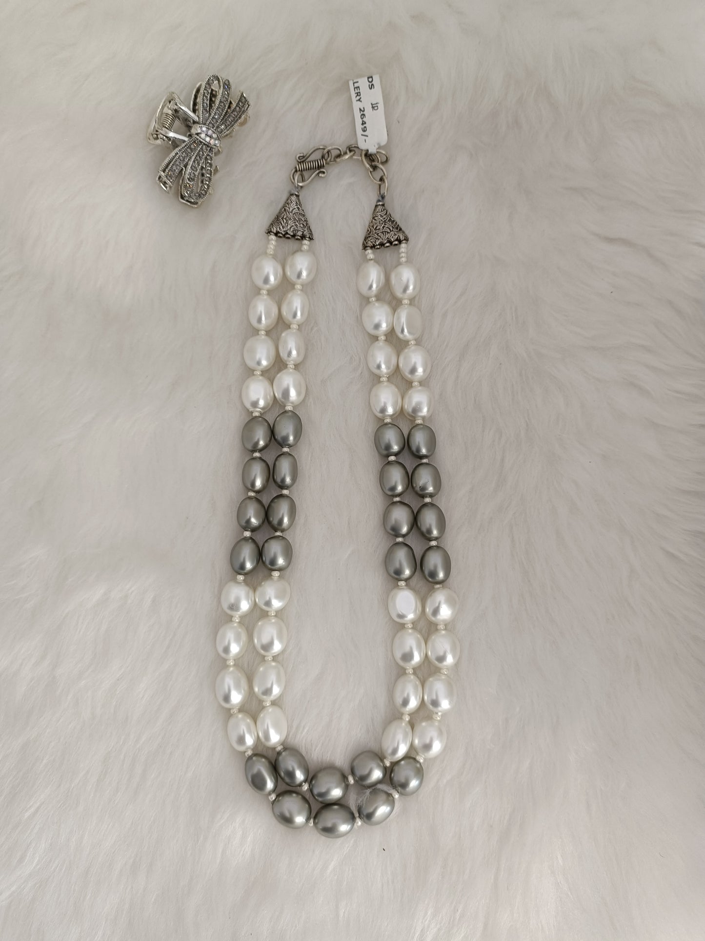 2 Lines Real Pearls White &Grey Colour