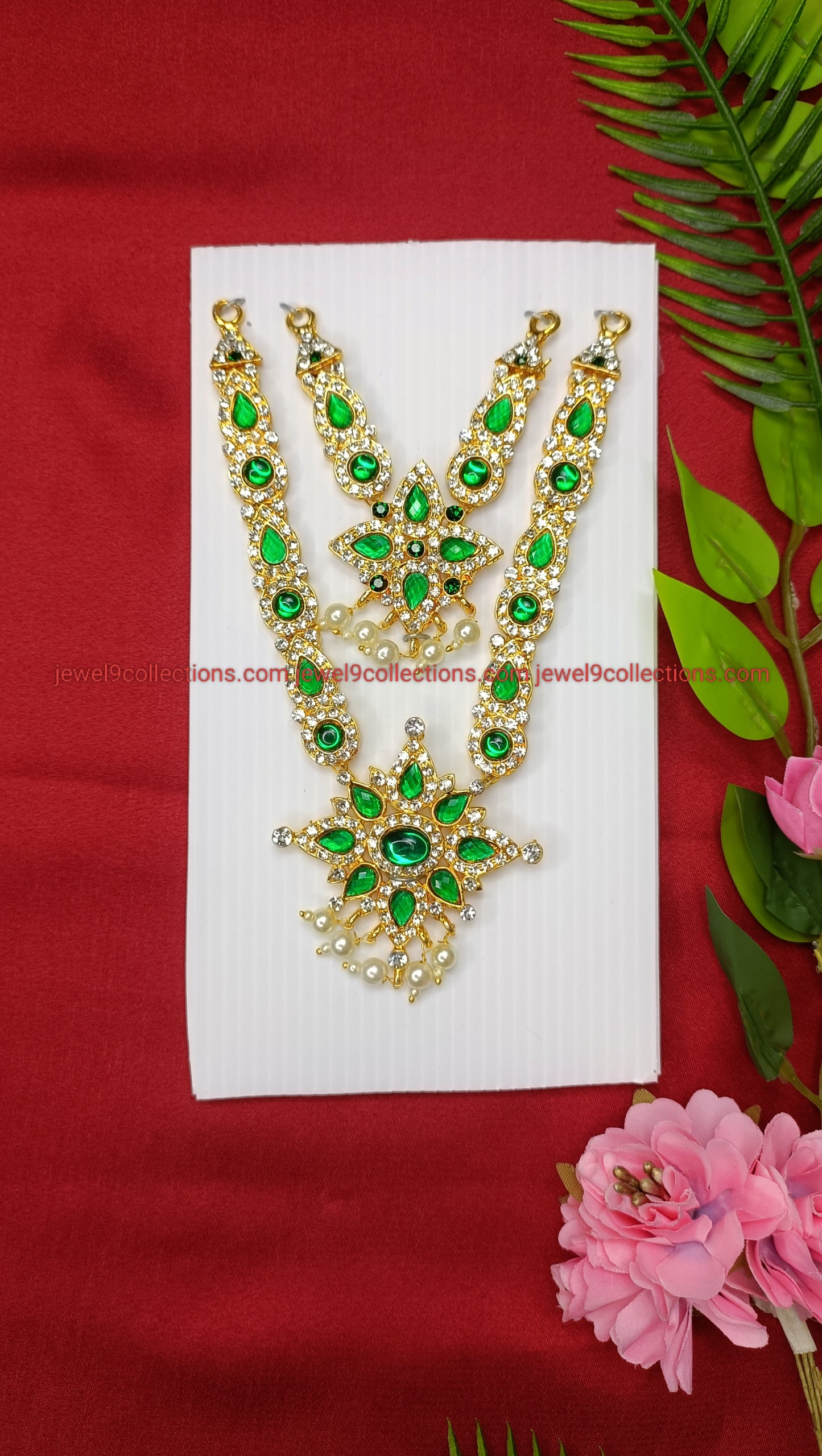 God Goddess Artificial Jewellery Green colour 2 steps Small Necklace