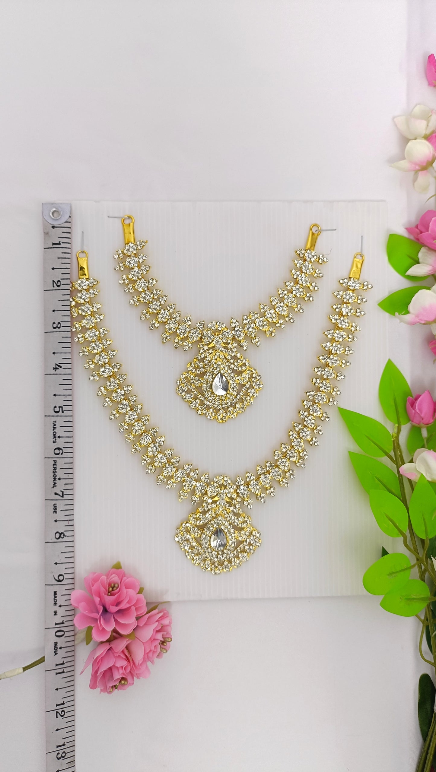 Amman Deity Decorative Long Haram Two Lines white Stones