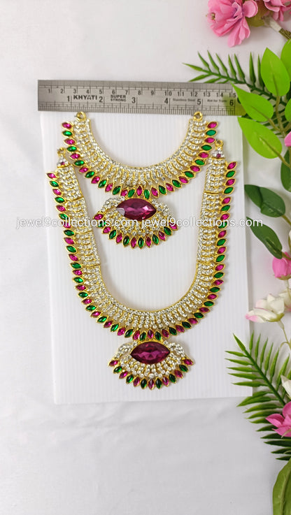 Red stoned long 9"inch necklace for deity