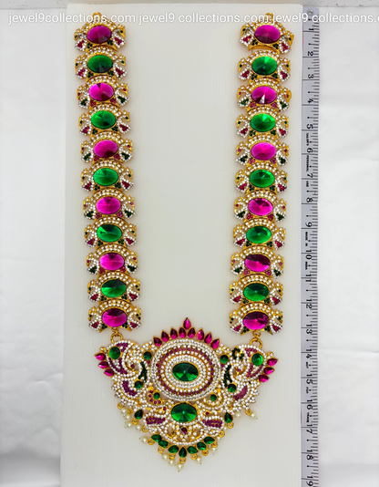 Graceful Divine Ornate Design God swamy vari  and Goddess Lakshmi  Long Necklace