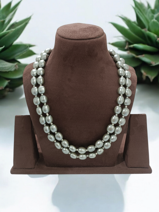2 Lines Grey pearls Mala