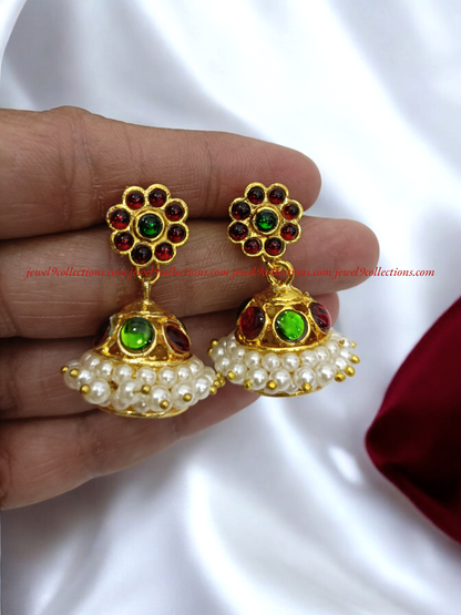 Bharatanatyam Kemp Stones Earring And Jhumka