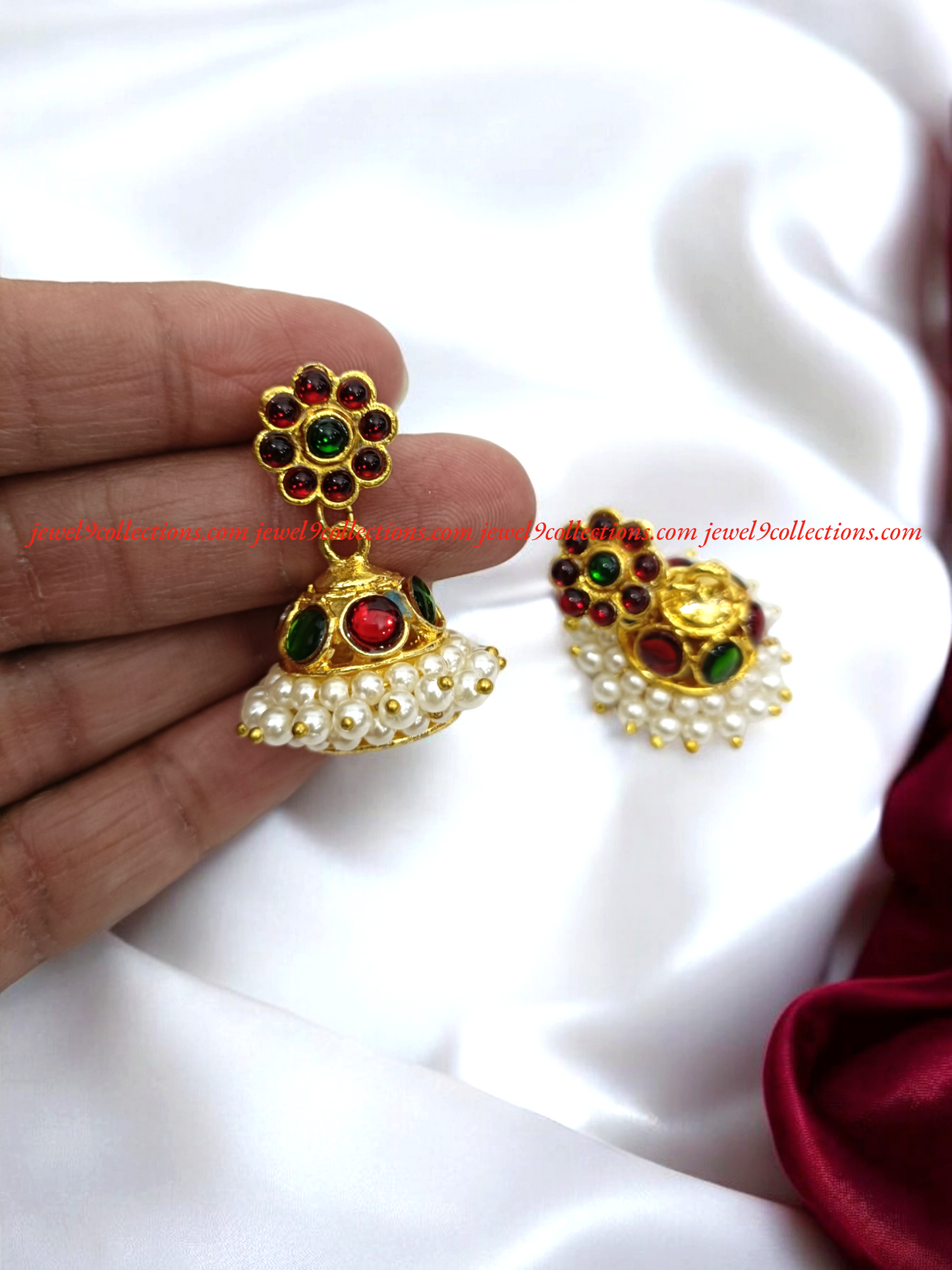 Bharatanatyam Kemp Stones Earring And Jhumka