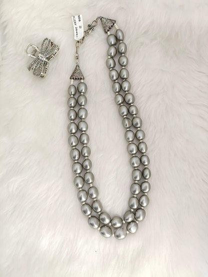 2 Lines Grey pearls Mala