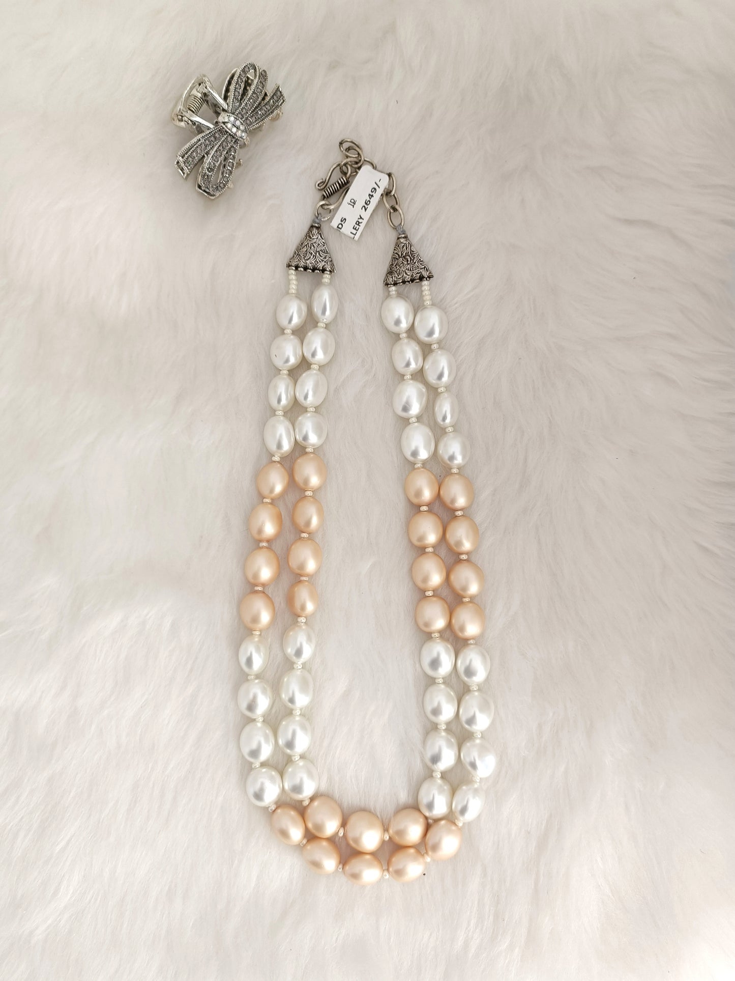 White & Cream colour Real Pearls Necklace
