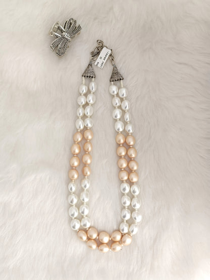 White & Cream colour Real Pearls Necklace