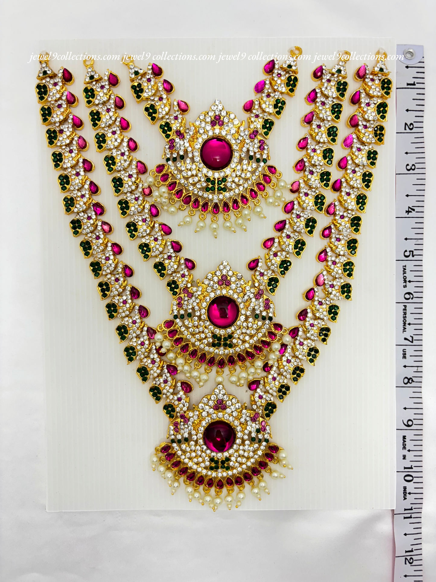 Goddess Lakshmi Temple Stone Long Necklace 3-step