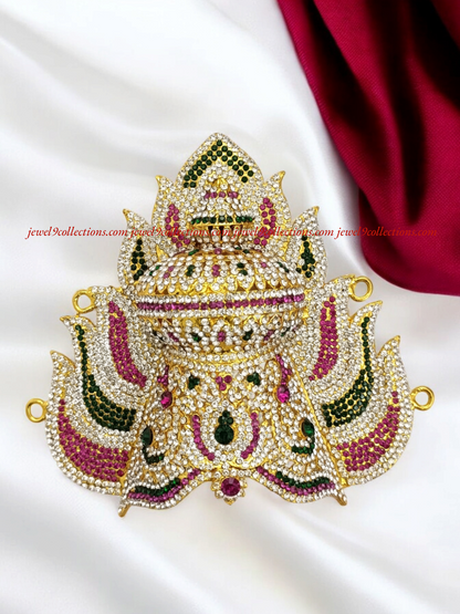 Amman Kireedam-Divine Crown With White,Green And Pink Stones