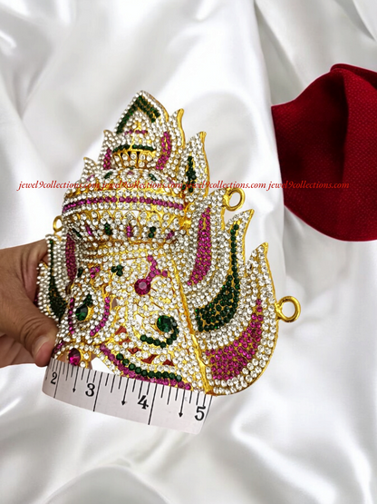 Amman Kireedam-Divine Crown With White,Green And Pink Stones
