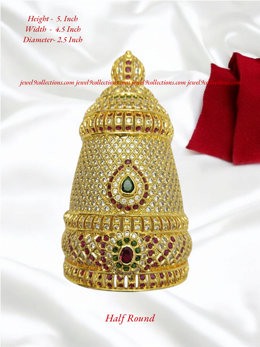Mukut,Kreedam Half Round White Ruby Emerald Stones Crown for Hindu God Statues