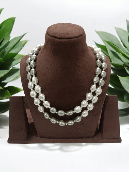 2 Lines Real Pearls White &Grey Colour