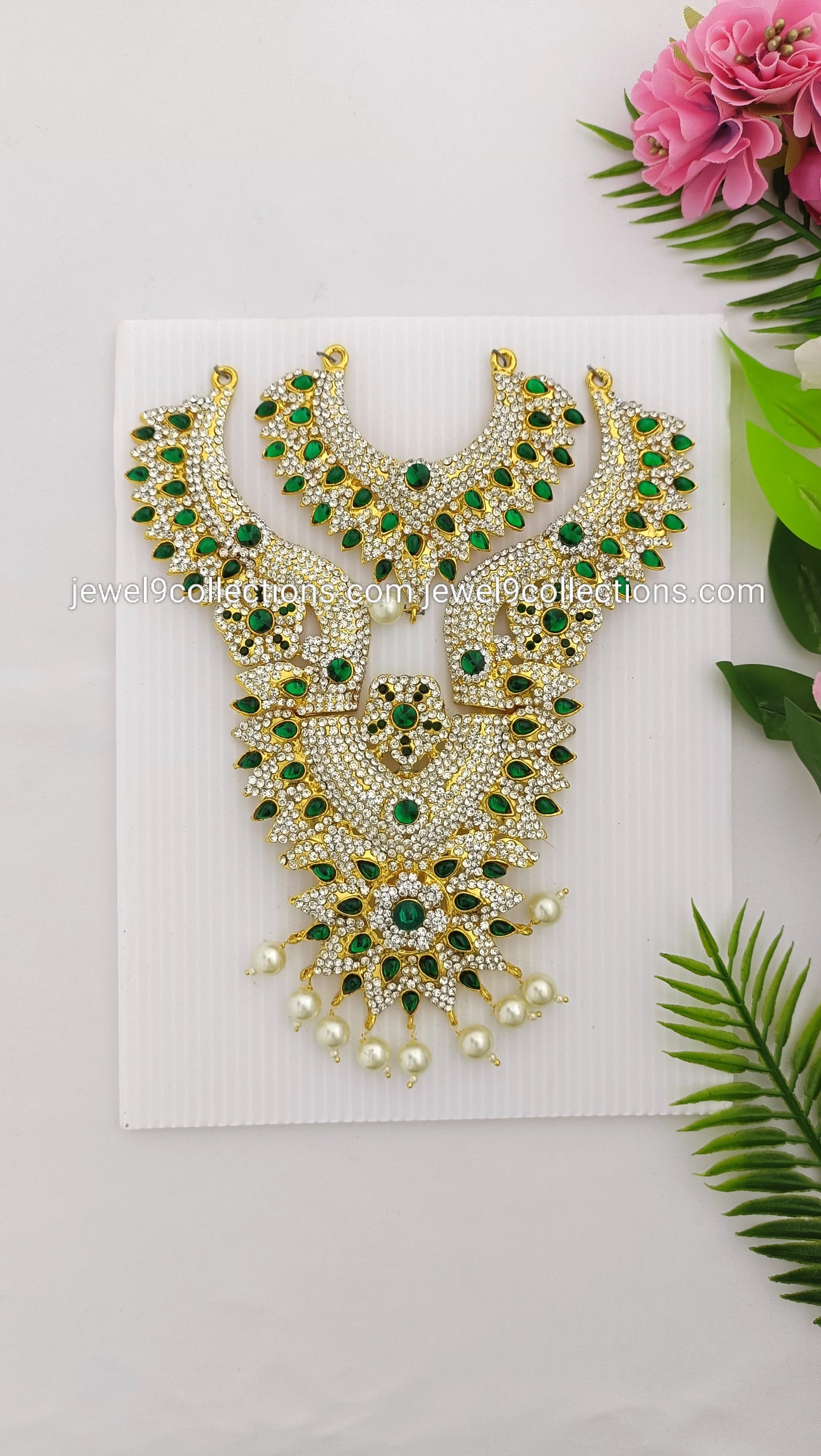Traditional Green Amman Stone Necklace 7.5" inch