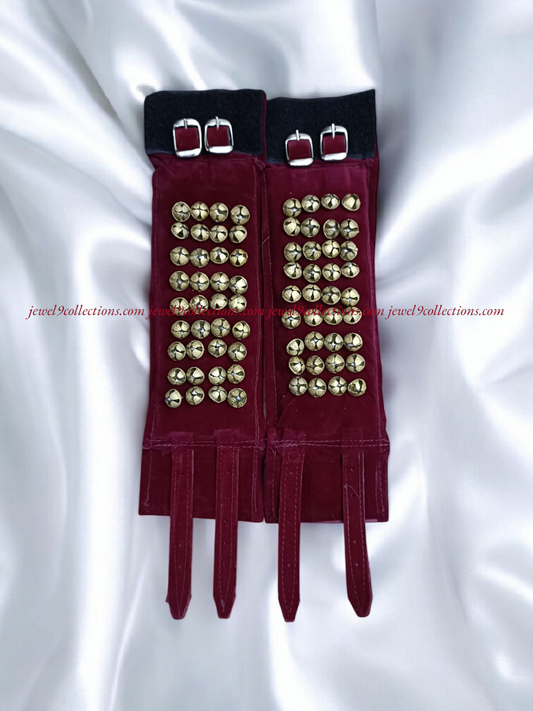 4 Lines Brass Salangai Meroon Velvet-Velcro with Buckle