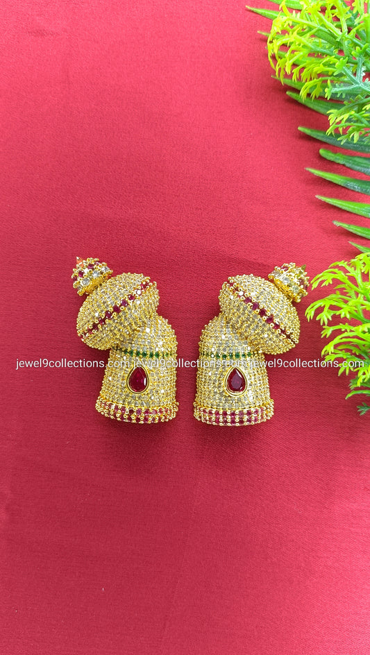 CZ stones with Emerald and Ruby Half Crown Kireetam for Goddess Height 4.cm - Wide 2.cm