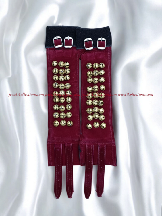 3 Lines Meroon Velvet- Velcro Ghungroo