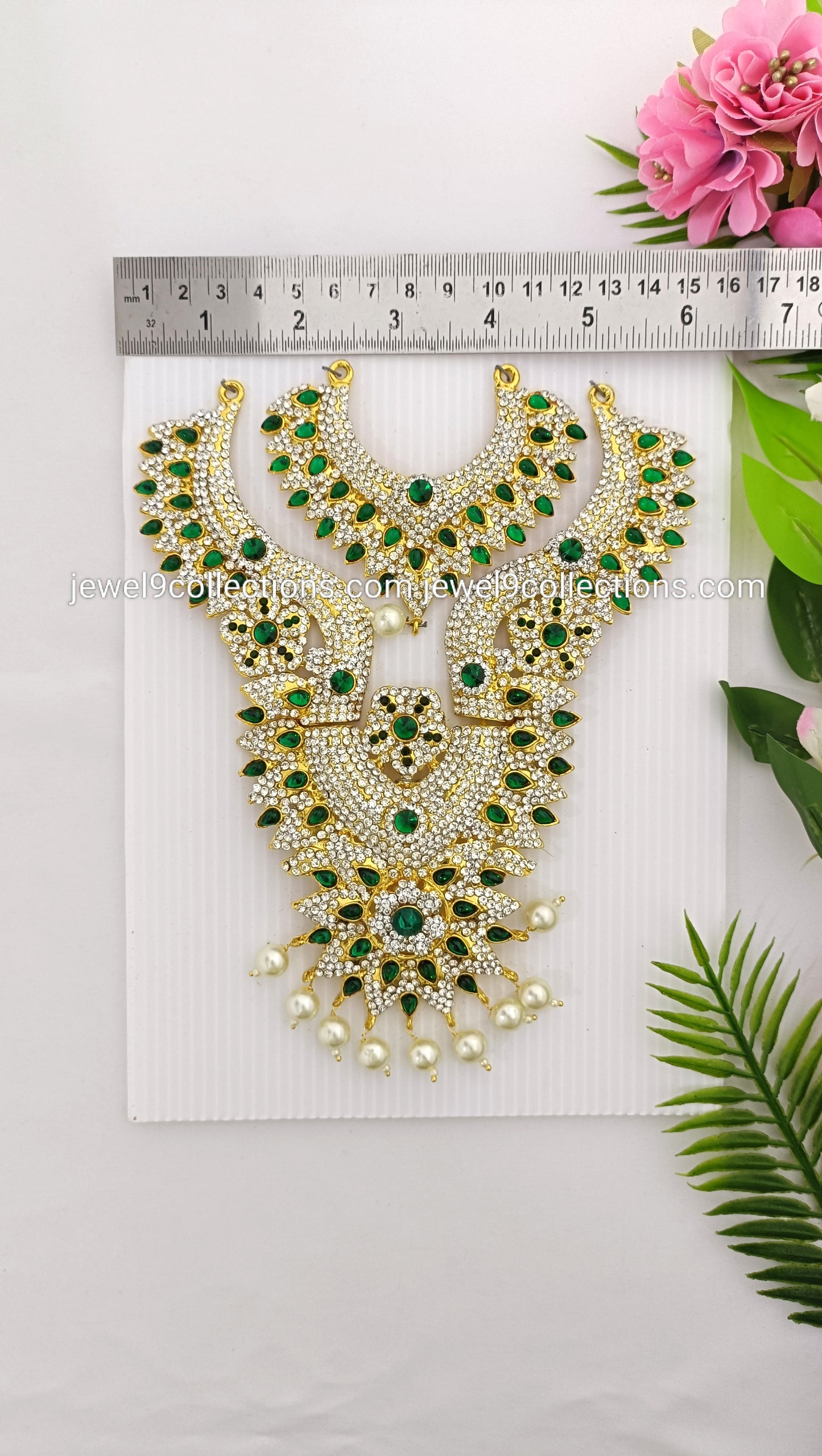 Traditional Green Amman Stone Necklace 7.5" inch